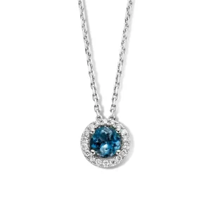 Collier witgoud briljant+london blue topaz
