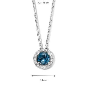 Collier witgoud briljant+london blue topaz