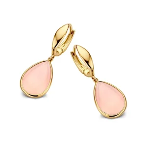 Gouden oorbellen met roze chalcedoon