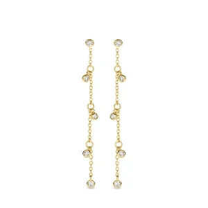 OG117153 Gouden oorbellen met hangende diamanten