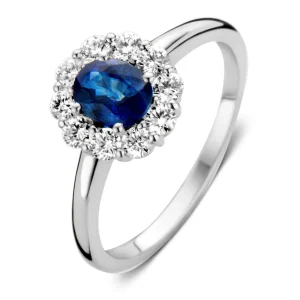 Ring witgoud briljant + saffier