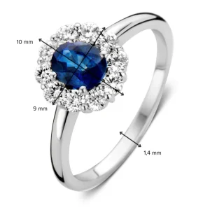 Ring witgoud briljant + saffier