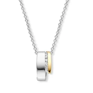 Zilver en gouden hanger met zirkonias HF627134